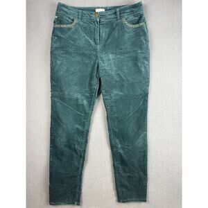 Chico's Pants Womens 1.5 Green Velvet Embellished Rhinestone Straight